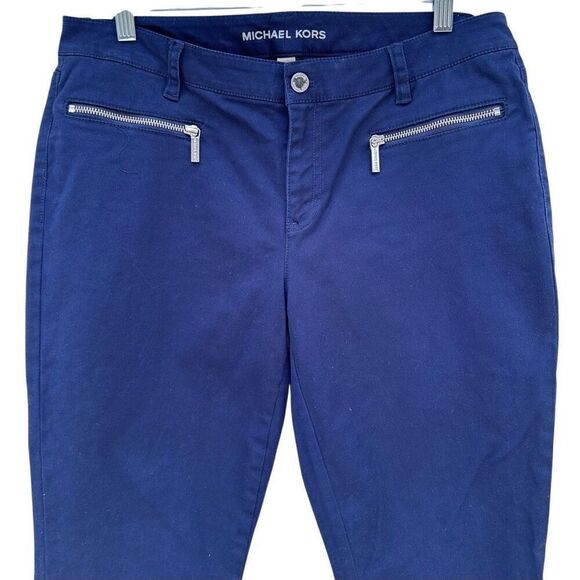 Michael Kors Chino Pants Women's Size 10 Navy Blue Stretch Zippered Pocket - Picture 3 of 12